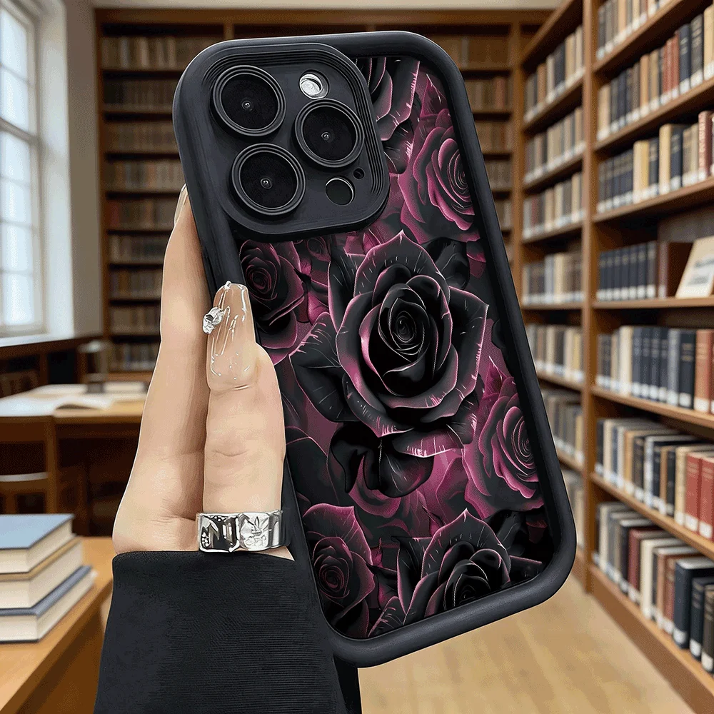 Elegant Dark Pink Roses Anti-Slip TPU Phone Case - Luxury Full Protective Cover