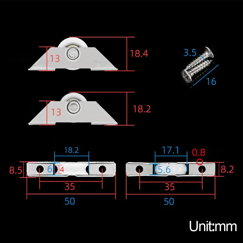 2Pcs Cabinet Glass Sliding Door Roller Clamp Pulley Wheel For Glass Door Screen Window Sliding Wheel Cabinet