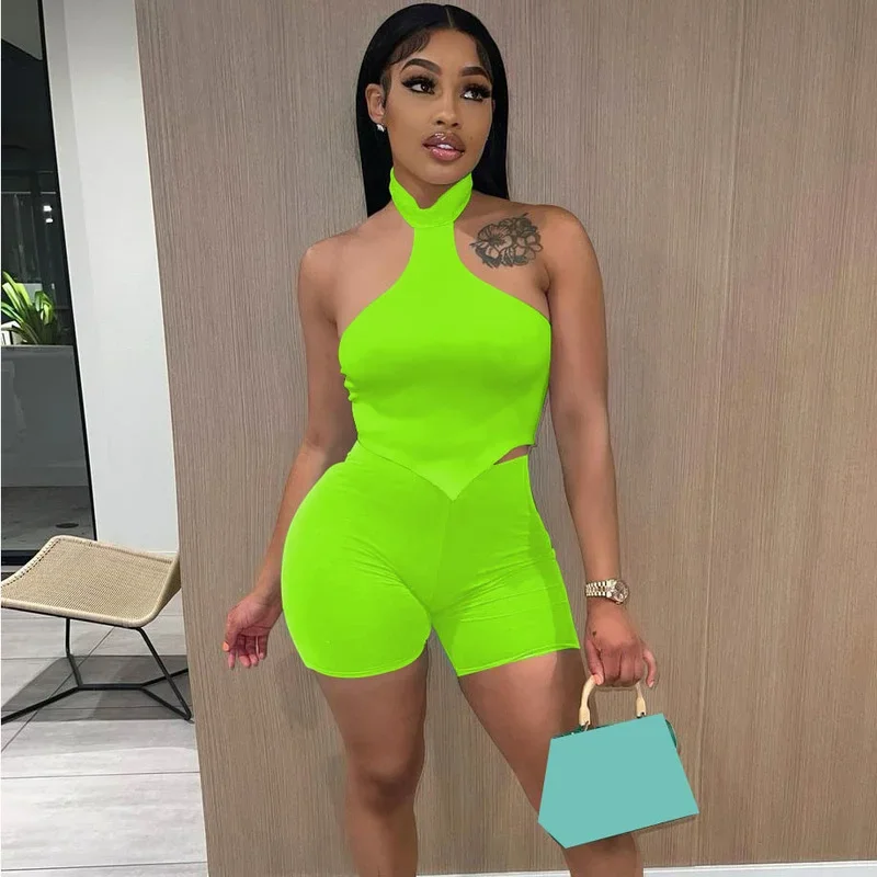

KEXU 2024 летний однотонный комплект из двух предметов, повседневный женский костюм, сексуальный женский костюм из двух предметов + шорты, женский спортивный костюм для фитнеса, наряд