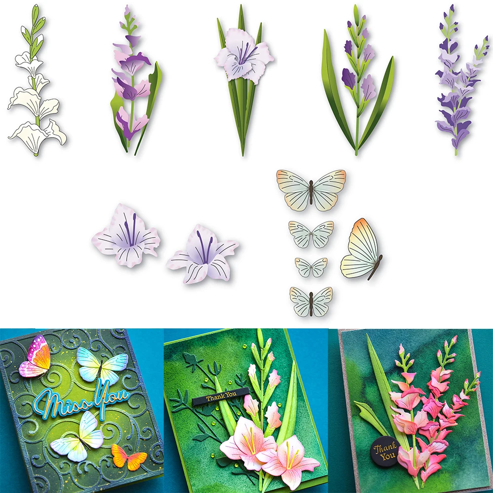 

Fragrant Gladiola Blossom Stem Foliage Cutting Dies Butterflies Series Die Cut for DIY Scrapbooking Spring Theme Paper Cards