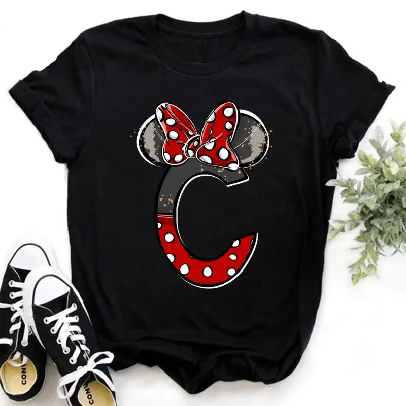 thumbnail image 1 of Ropa de verano de manga corta de Disney para niños, camisetas de algodón con estampado de letras de Minnie Mouse, camisetas de la AZ para niños, camisetas Y2k para niños y niñas, 1 of 5