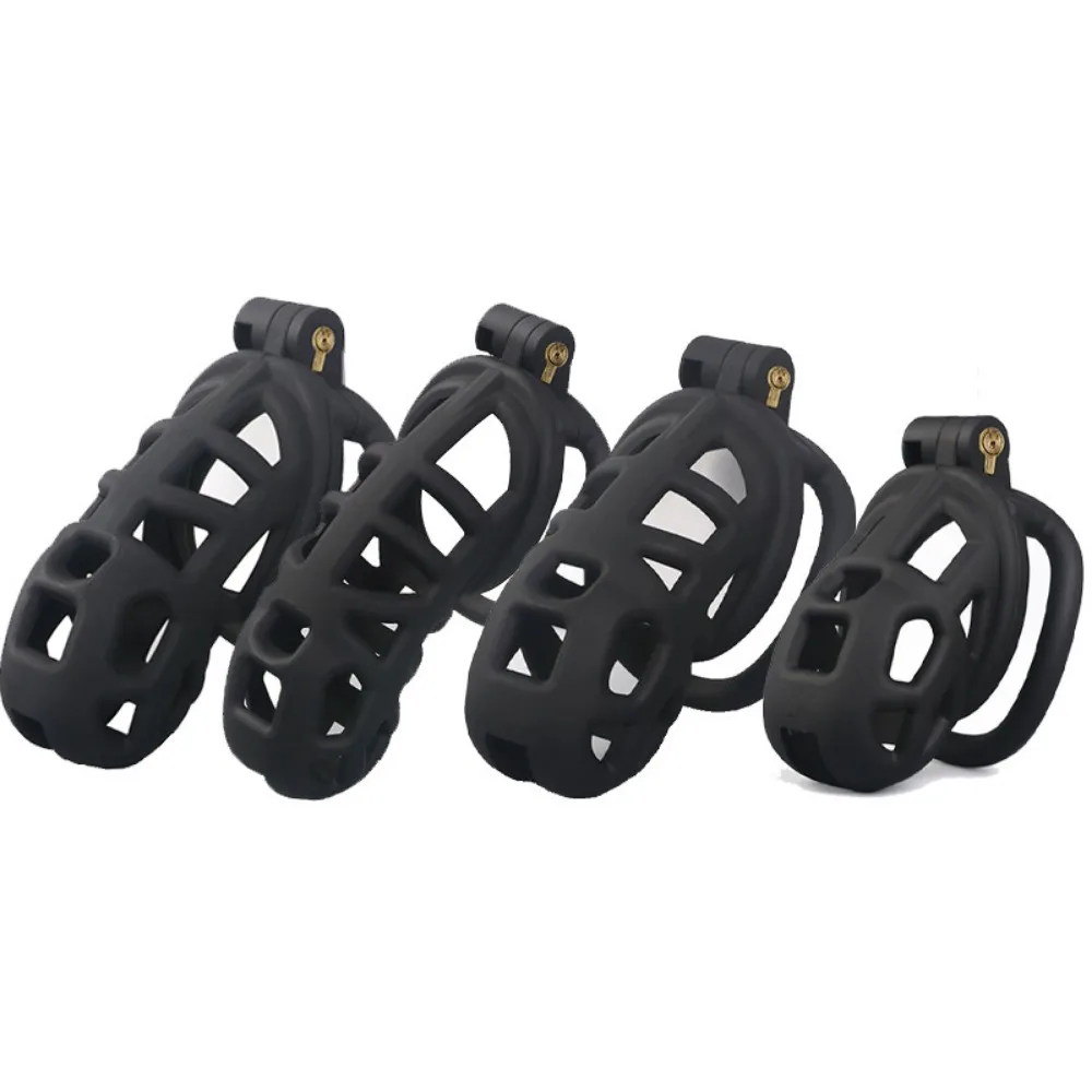 Male Resin Chastity Cage with 4 Size Ring Erotic Urethral Lock Device Cock Cage Adult Sex Toys for Men Penis Sleeve BDSM Toy