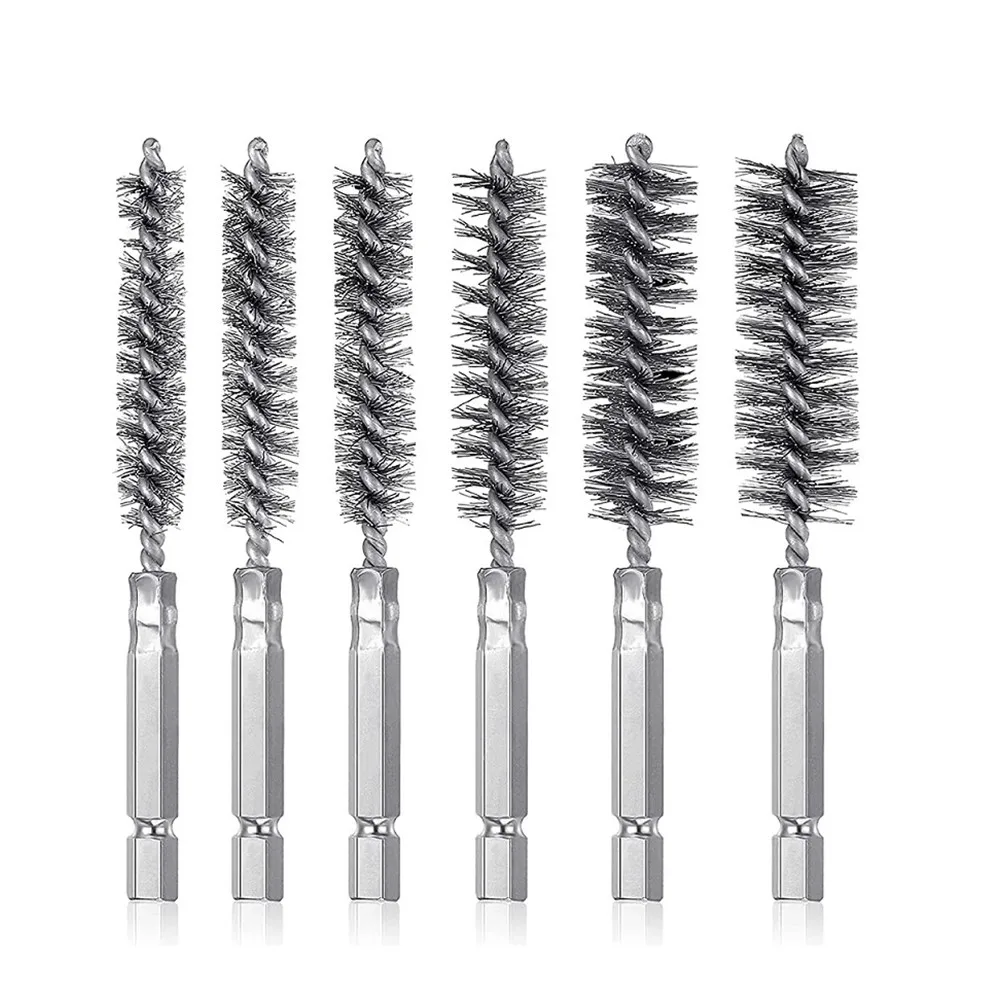 6Pcs Wire Bore Brush Bore Cleaning Brush Brush Set Stainless Steel Wire Twisted Brush for Drill Impact Driver