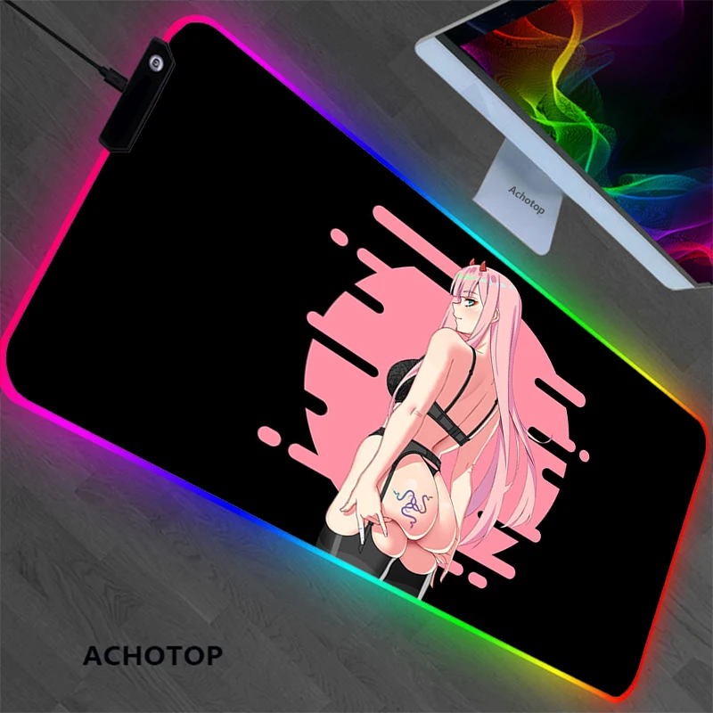 Anime Girl Zero Two RGB Kawaii Mouse Pad XL Luminous LED Laptop Mini Game Accessories Gamer Keyboard Carpet Pad Gaming Mouse pad