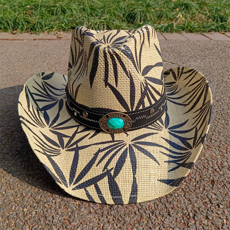 Cowboy Hat Fashion Printing Old Straw Hat Men's Summer Outdoor Travel Beach  Hat Unisex Solid Western Cowboy Hat - AliExpress