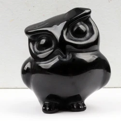 Hand - Carved Tiger Eye Owl Figurine - Natural Stone Jade Miniature, Crystal Art for Chakra and Home Decor, 1.5 (Obsidian)