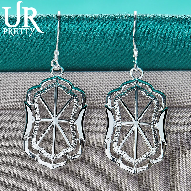 URPRETTY 925 Sterling Silver Pattern Hollow Geometric Drop Earring For Women Wedding Engagement Party Jewelry Christmas Gift