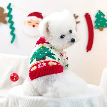Christmas Reindeer Dog Sweater Winter Holiday Pet Clothes for Small Dogs Girl Boy Festive Xmas Tree Design Cozy Knit Warm Coat 1