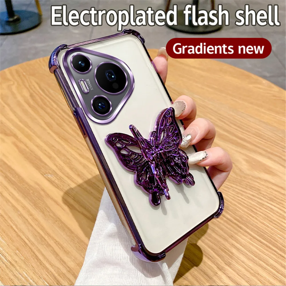 Shockproof Glitter Butterfly Stand Phone Case with Plating Cover
