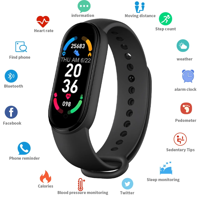 M6 Smart Band  6 5 Bracelet Men Sport Fitness Tracker Heart Rate Blood Pressure Women Bluetooth Smart Watch For IOS Android Mi