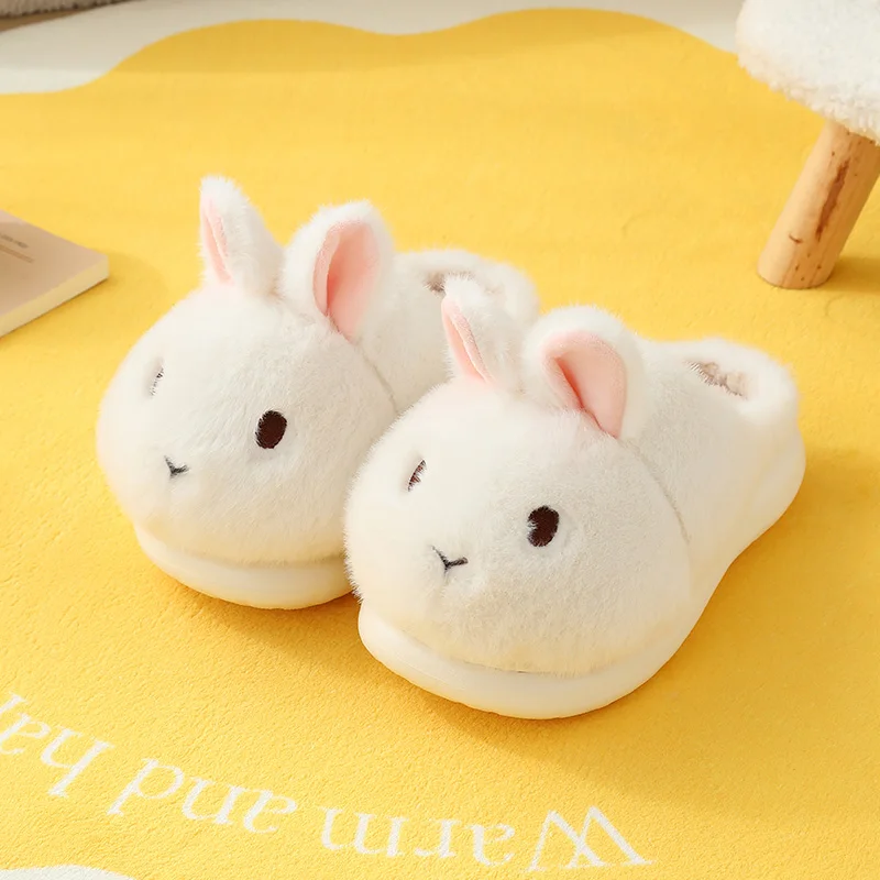 ZUOFU Cute Bunny Rabbit Fluffy Plush Slippers For Women Men Autumn Winter Non-Slip EVA Sole Indoor Warm Home Slippers