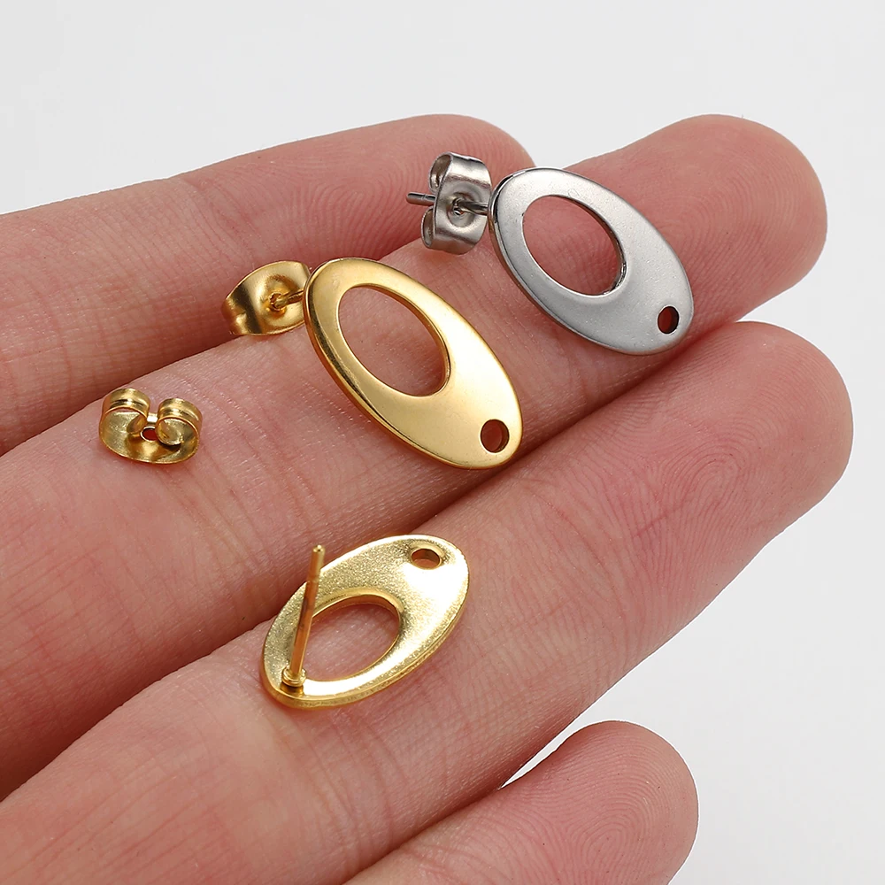 10 Stück Edelstahl-Ohrring-Basen, hohle Blumen-Oval-Ohrstecker mit Löchern für DIY-Ohrring-Schmuckherstellungszubehör – Detail 7