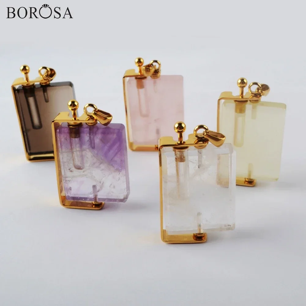 

Unique Rectangle Amethyst Pendant Diffuser Whirling Essential Oil Perfume Bottle for Necklace for Women Birthday Gifts