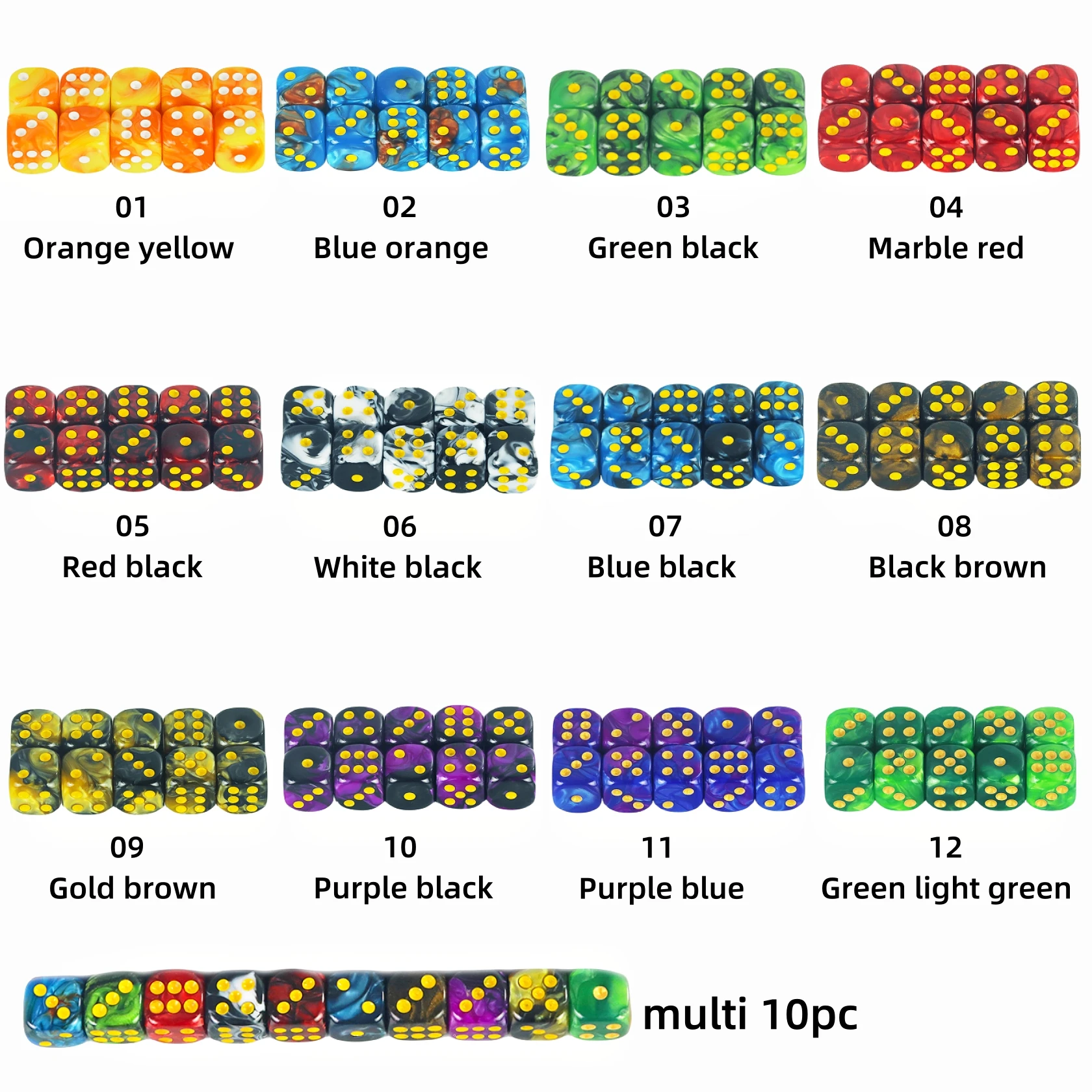 10pcs/set 12mm D6 Gambling Dice Gold Standard Dot Tower Game Accessories