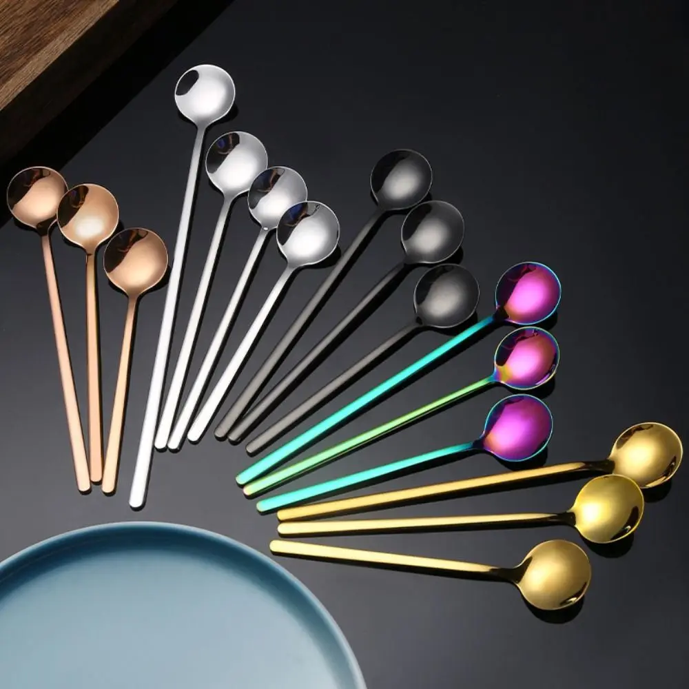 Stainless Steel Coffee SpoonTea Dessert Spoon Long Handle Stirring Spoon Juice Tea Spoon Ice Cream Scoop Tableware Kitchen Tools