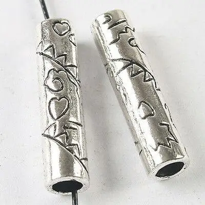 

15pcs 32x7mm hole:5.2mm dark silver tone hollow tube spacer beads h3606