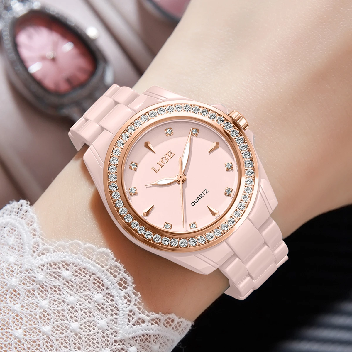 Elegant Ceramic Women's Quartz Watch - Fashionable Waterproof Luminous Timepiece with Gift Box