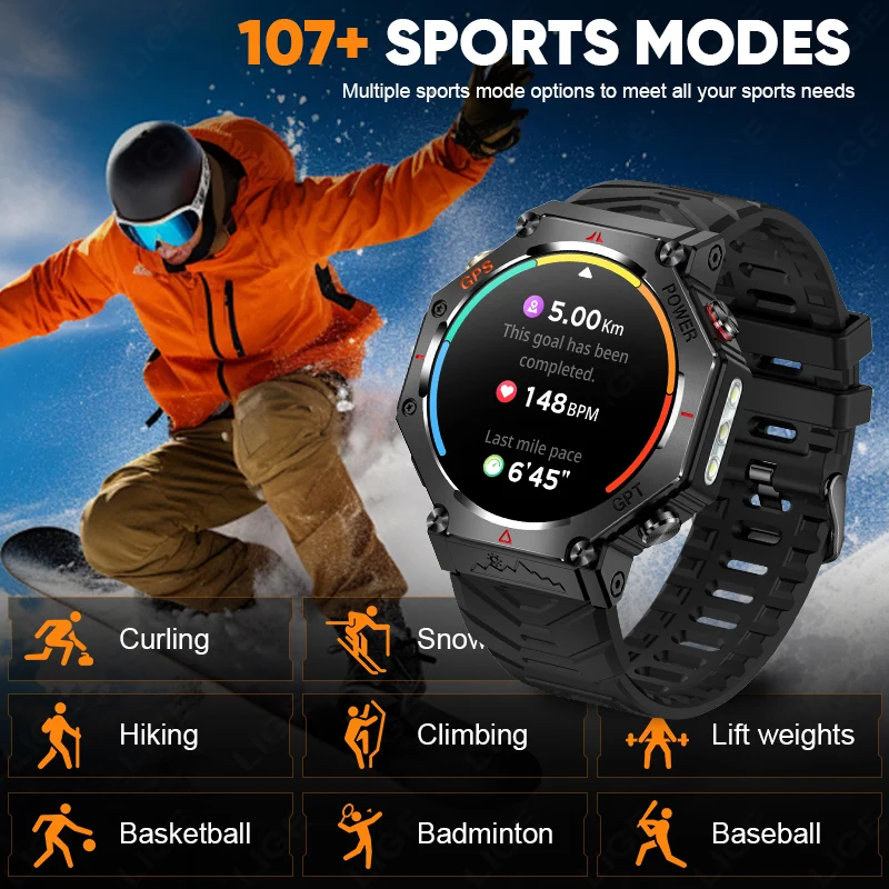 LIGE New Military GPS Smart Watch Men With LED Flashlight Compass Waterproof Outdoor Sports Tracker Bluetooth Call Smartwatch