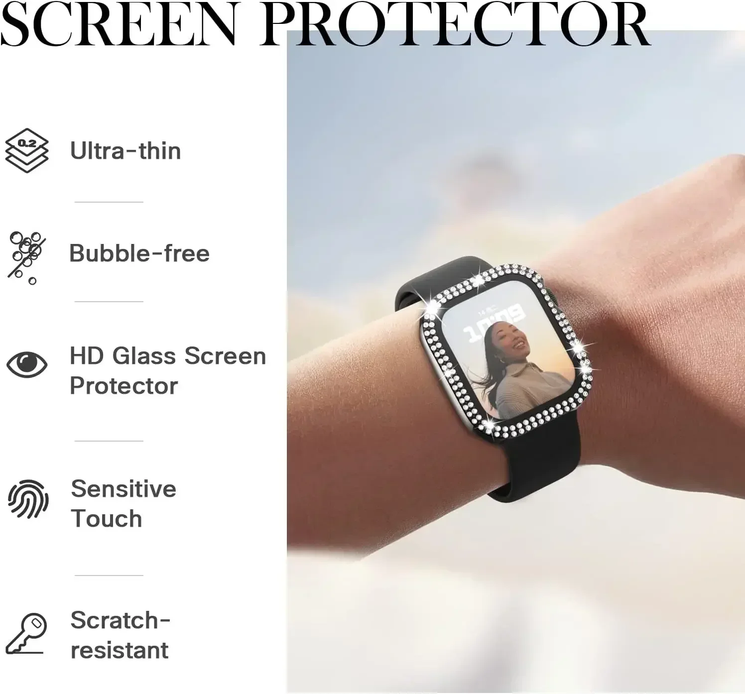 Premium Diamond-Tempered Glass Protective Watch Case Cover