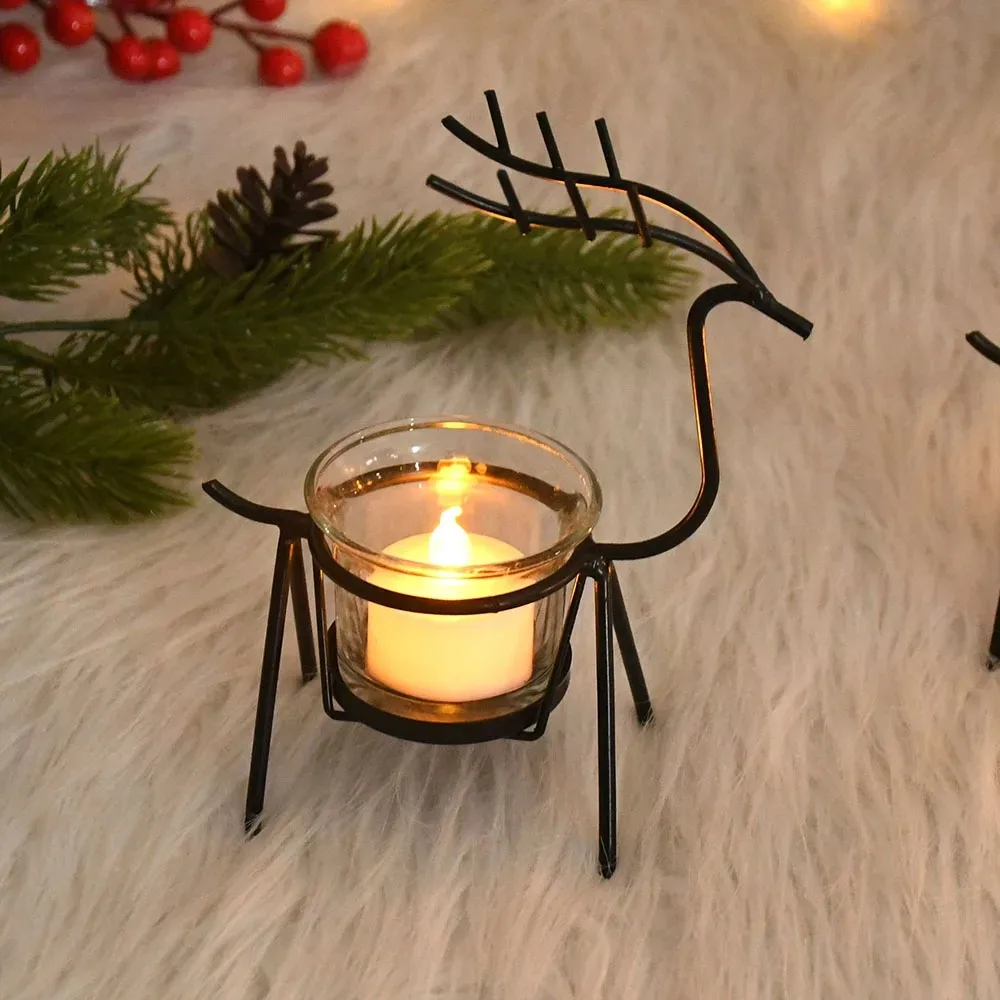 Description Picture 3 of itemReindeer Candlestick Tea light Deer Metal Iron Candle Holders for Party Wedding Home Coffee Table Decor New Year Noel Gift