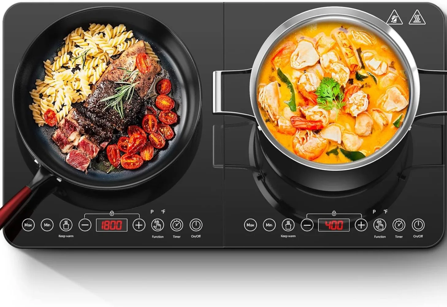 Aobosi Double Induction Cooktop,Portable Induction Cooker with 2 Burner Independent Control,Ultrathin Body,10 Temperature