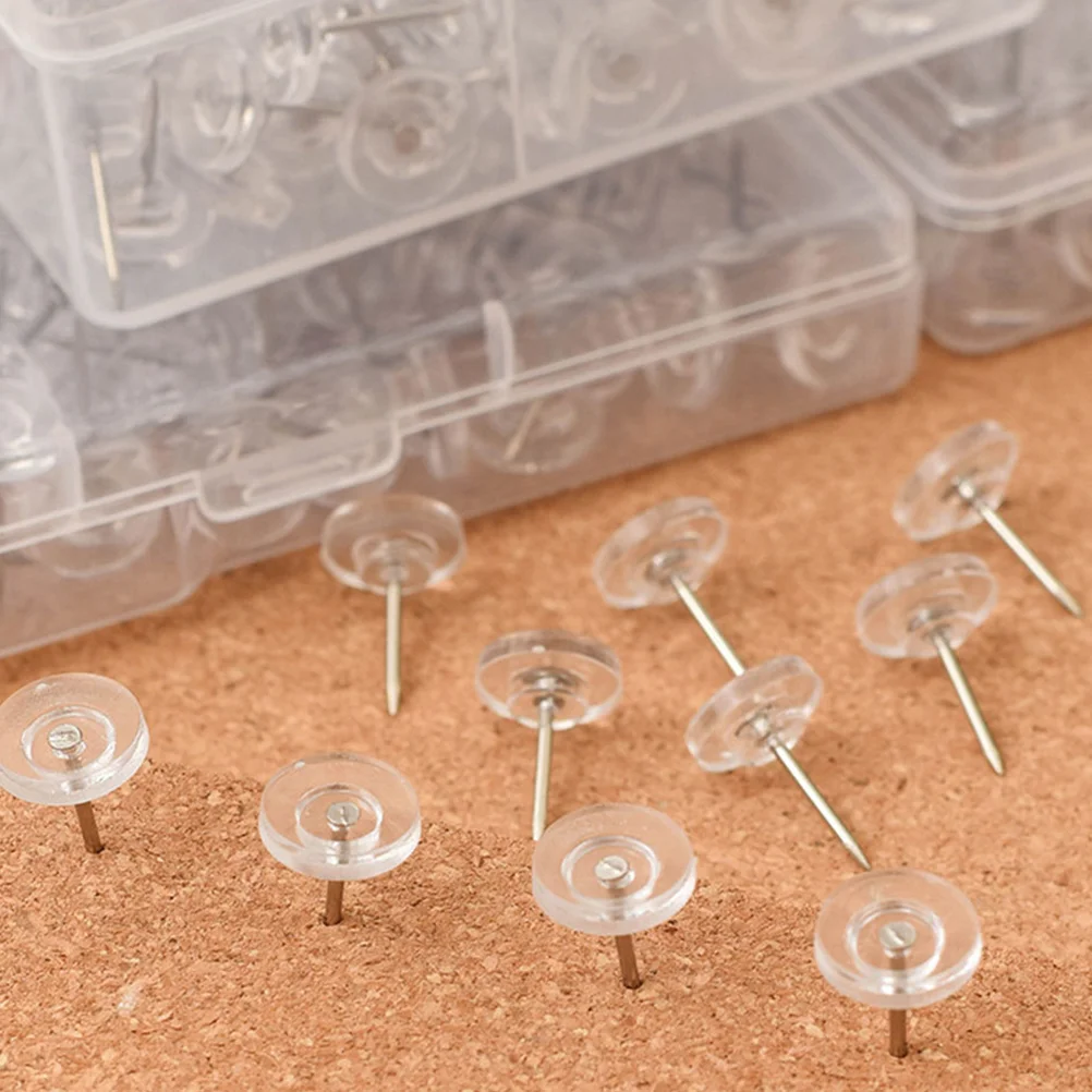 

100 Pcs Cork Board Thumbtacks Pin Clear for Hanging Iron Pushpins Wall Hangings Walls