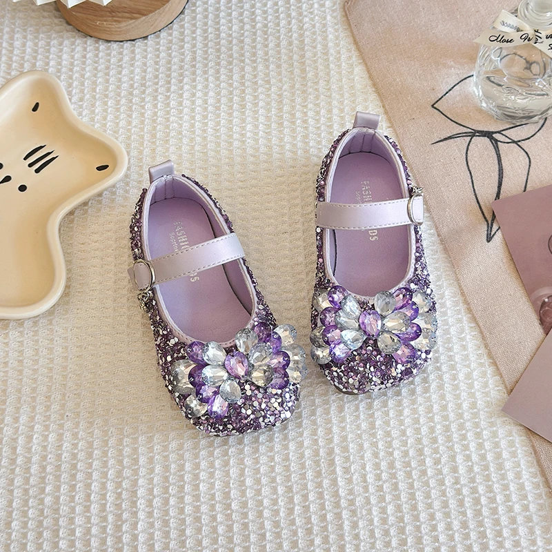 New Luxury Girl Shoes Spring Autumn Shallow Children Fashion Princess Ballet Shoes Sequins Rhinestone Kids Wedding Party Shoes