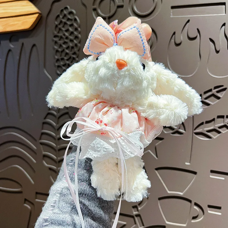 Autumn Pink Plush Bunny Keychain with Princess Skirt and Bow