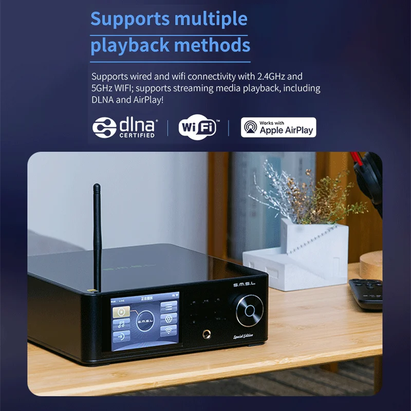 SMSL DP5SE 고음질 네트워크 음악 플레이어, ES9039Q2M MQA DSD256, 32 비트 384kHz, 블루투스 4.0 지지대 DLNA 와이파이 리모컨