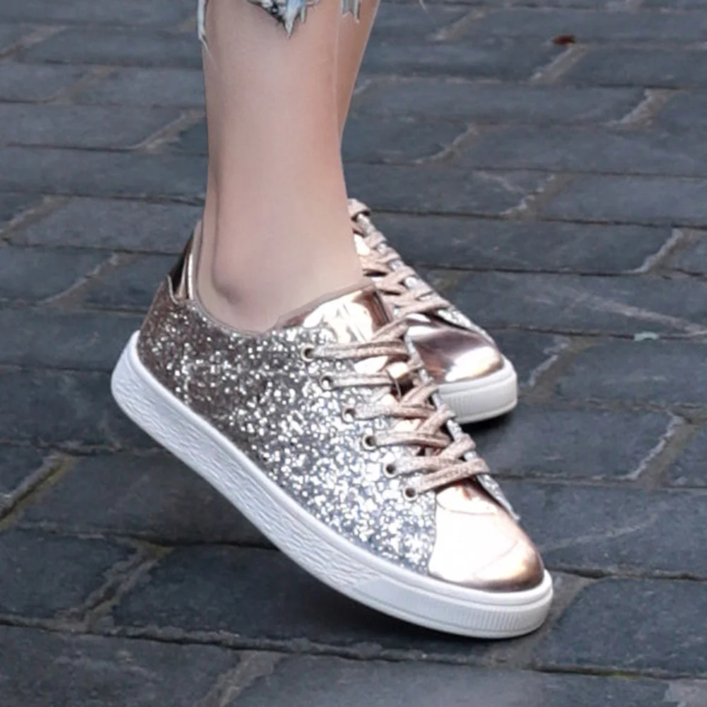 Zapatillas deportivas brillante sin cordones, Moda de Mujer