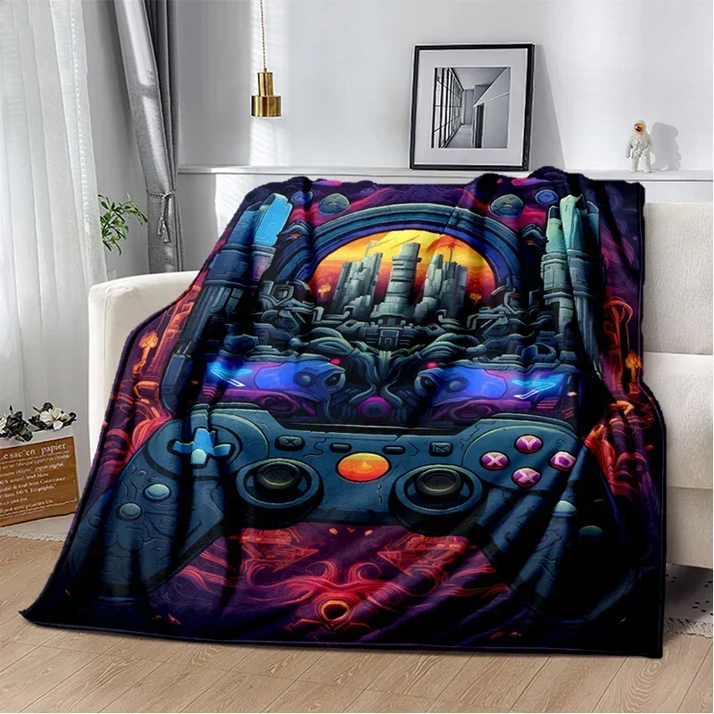 Gamer flannel Print Soft Blanket Cartoon Game Controller Comfortable Warm All Seasons  for Sofa Bed Bedroom Office Travel 4