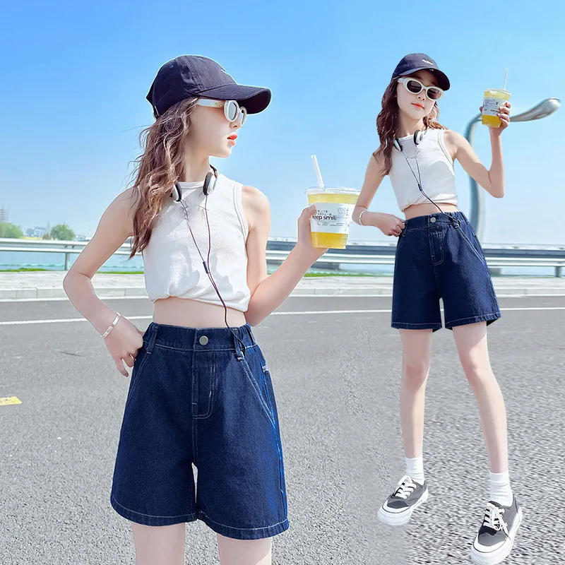 Summer Denim Shorts for Girls Cotton Teenage Solid Color Jeans Short Pants  Fashion Children Comforable Thin Hot Shorts 4 8 12Yrs