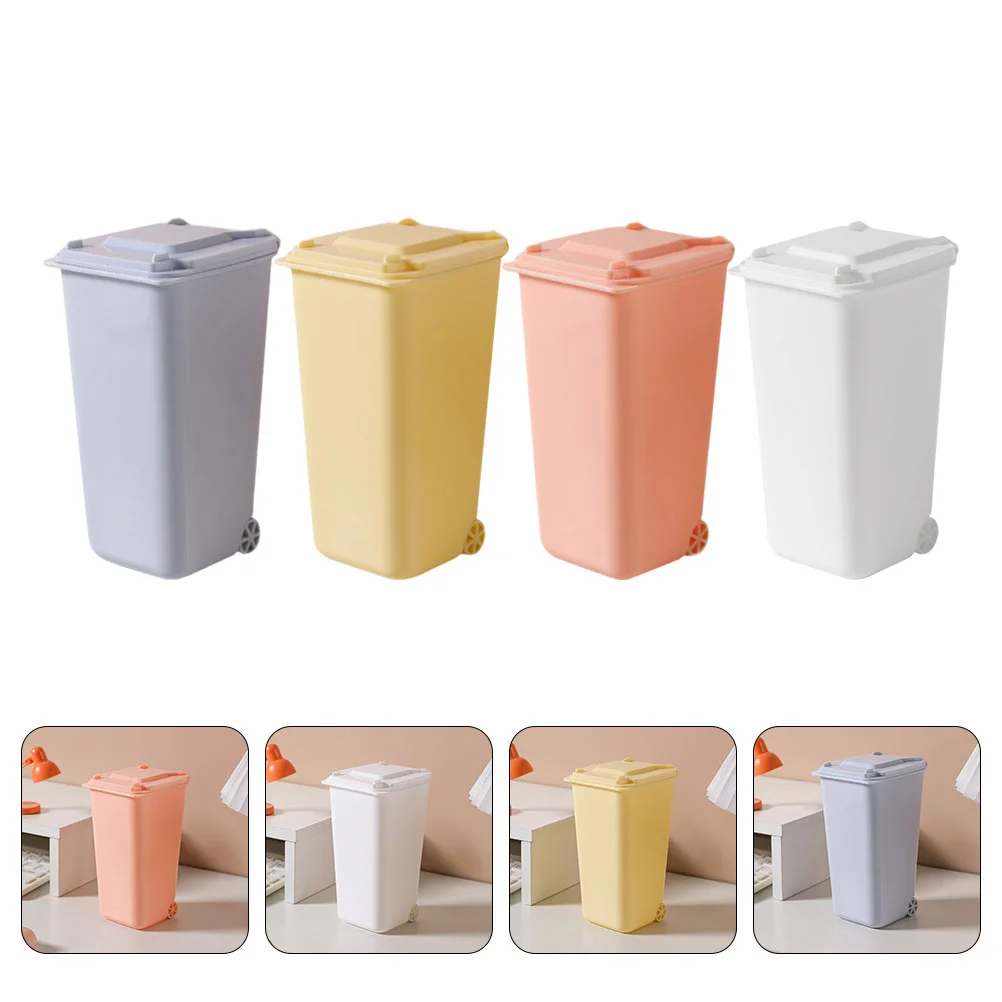 

Desktop Trash Can with Lid Mini Bin Shape Pen Holder Small Bins Organizer Tabletop Covered Garbage Car