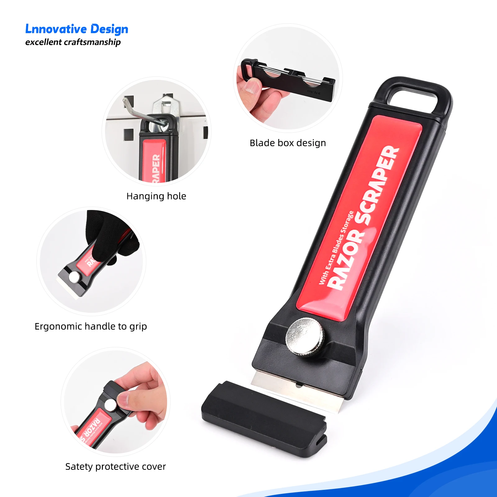 Razor Squeegee Knife Handheld Clean Tool 2pcs With 20pcs Plastic/Carbon Steel Blades Kitchen Oven Floor Car Film Scraper