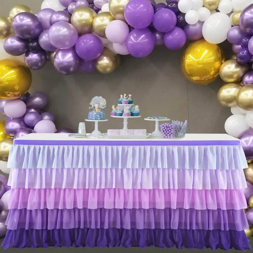 Stain-resistant Table Skirt Colorful Multi-layer Ruffle Table Skirt for Rectangle Round Tables Reusable Rainbow for Beach