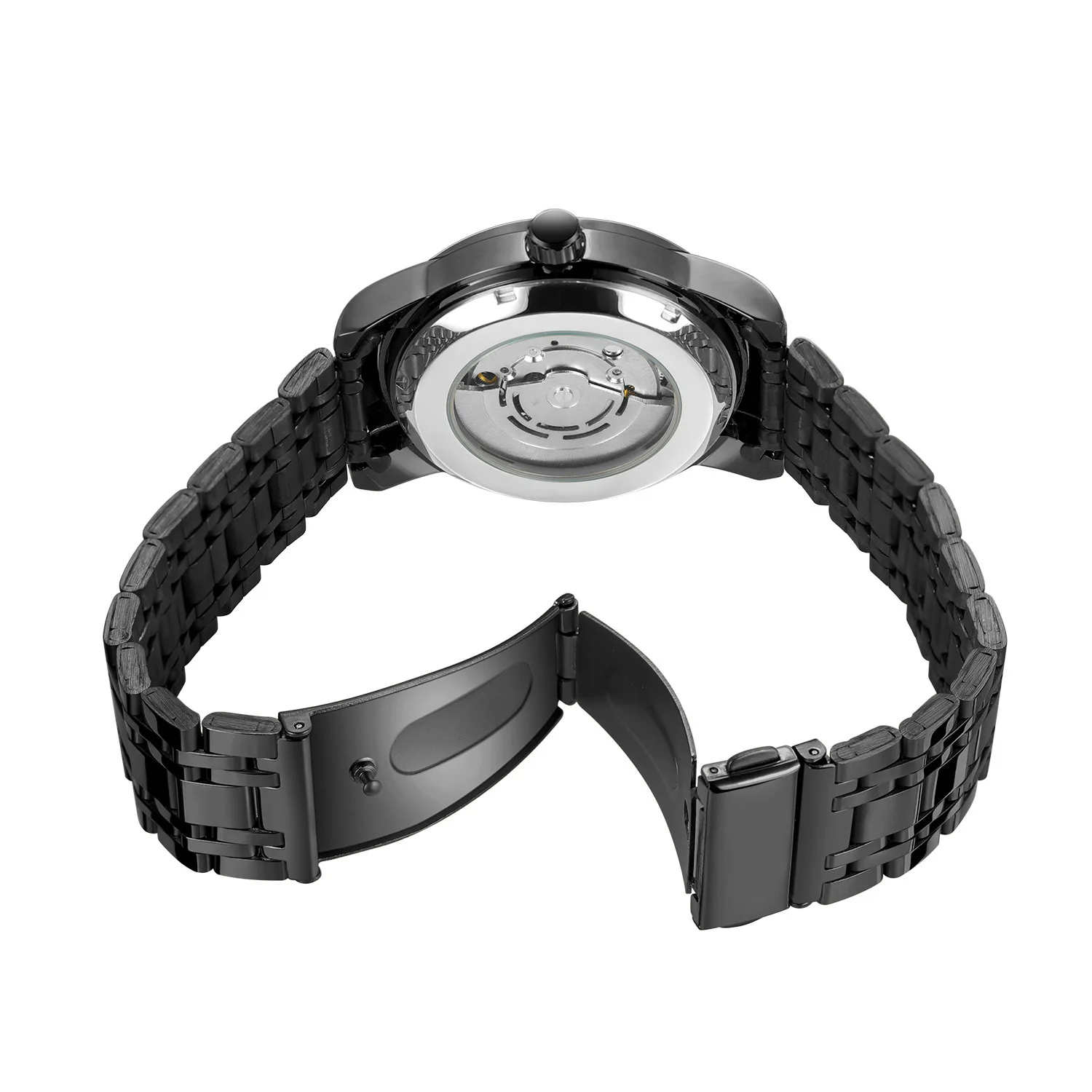 Orologio meccanico automatico da uomo di lusso di alta gamma - Stile business, visualizzazione del calendario alla moda, cassa in lega e cinturino in acciaio inossidabile, elegante design ritagliato_voghion.com