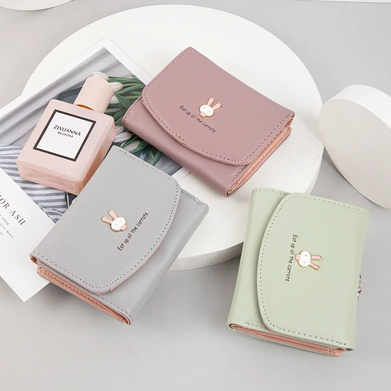 Wallet women's short 2021 new cute rabbit lock zero wallet PU leather 30% coin bag Student Wallet