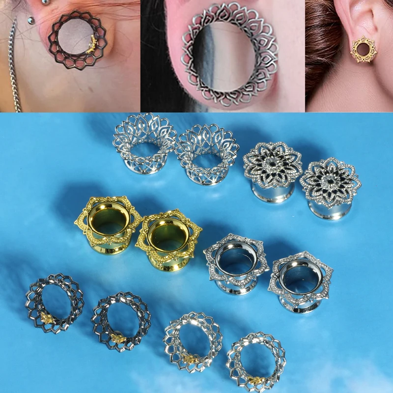 2pc 6mm-16mm Stainless Steel Ear Plugs Tunnels Gold Color Screwed Earrings Expander Earlet Gauges Body Piercings Jewelry
