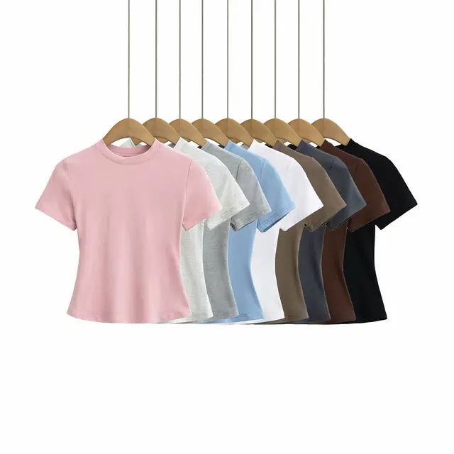 T-shirt manches courtes pour femmes, décontracté, de haute qualité, Sexy, Slim, tendance, couleur unie, vêtements y2k, 2024 1