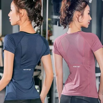 T-shirt sportiva da donna estiva traspirante sexy con schiena scoperta per fitness, asciugatura rapida, corsa, allenamento, manica corta, top yoga