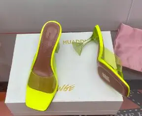 

Lupita Glass PVC leather mules squared toes Slip on flared heels Slides AMINA Transparent slipper Clear Heeled Women MUADDI
