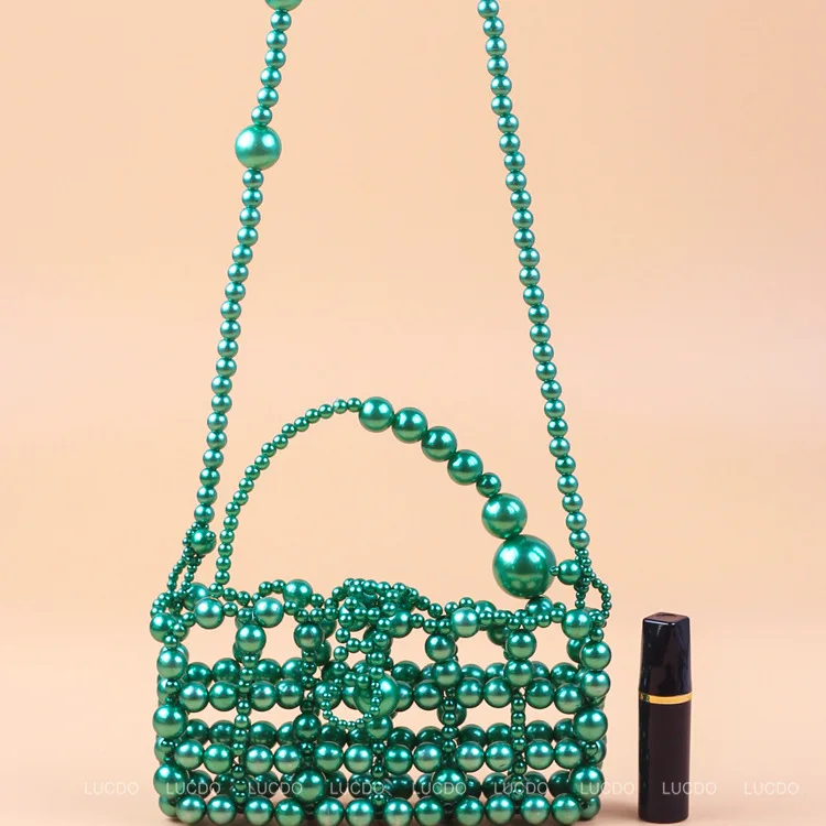 Brand Clear Acrylic Crystal Stone Box Totes Handbag Bead Bag Pearl Bag Designerwomen Party Small Bucket Purse