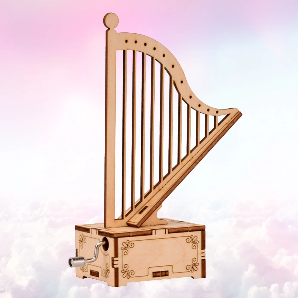 Wooden Handwork Music Box Harp Shape Music Box Wooden Music Box Assembled Muic Box for Kids Handwork Assembled Music Box 2