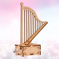 Wooden Handwork Music Box Harp Shape Music Box Wooden Music Box Assembled Muic Box for Kids Handwork Assembled Music Box 2