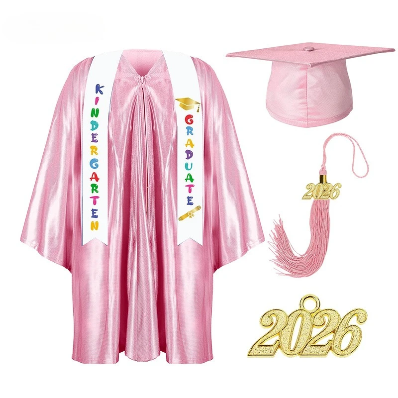 2025 Year Preschool and Kindergarten Graduation Gown Cap Tassel Set with 2025/2026 Charm Printed Stole Grad Gift for Boys Girls