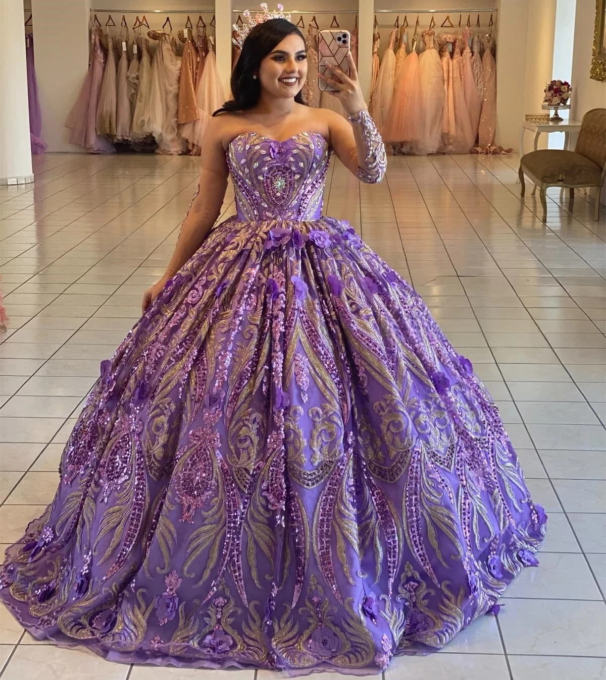 

Purple Princess Quinceanera Dresses Ball Gown Sweetheart Lace Beaded Sweet 16 Dresses 15 Años Custom