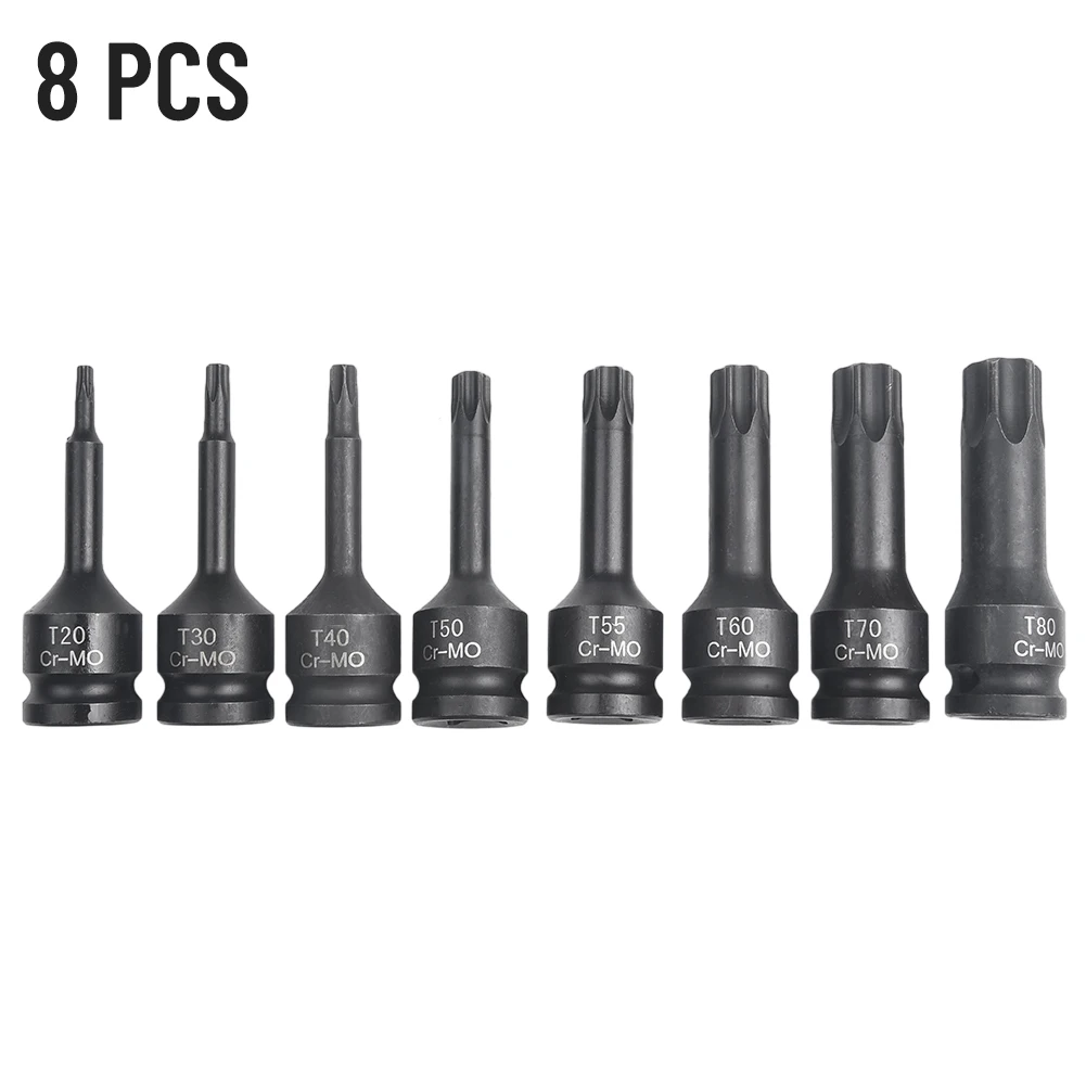 1/2 Inch Drive Impact Torx Star Bit-Socket Sets T20 T30 T40 T50 T55 T60 T70 T80 Key Wrench Tools Set/kit For Repair Accessories images - 6