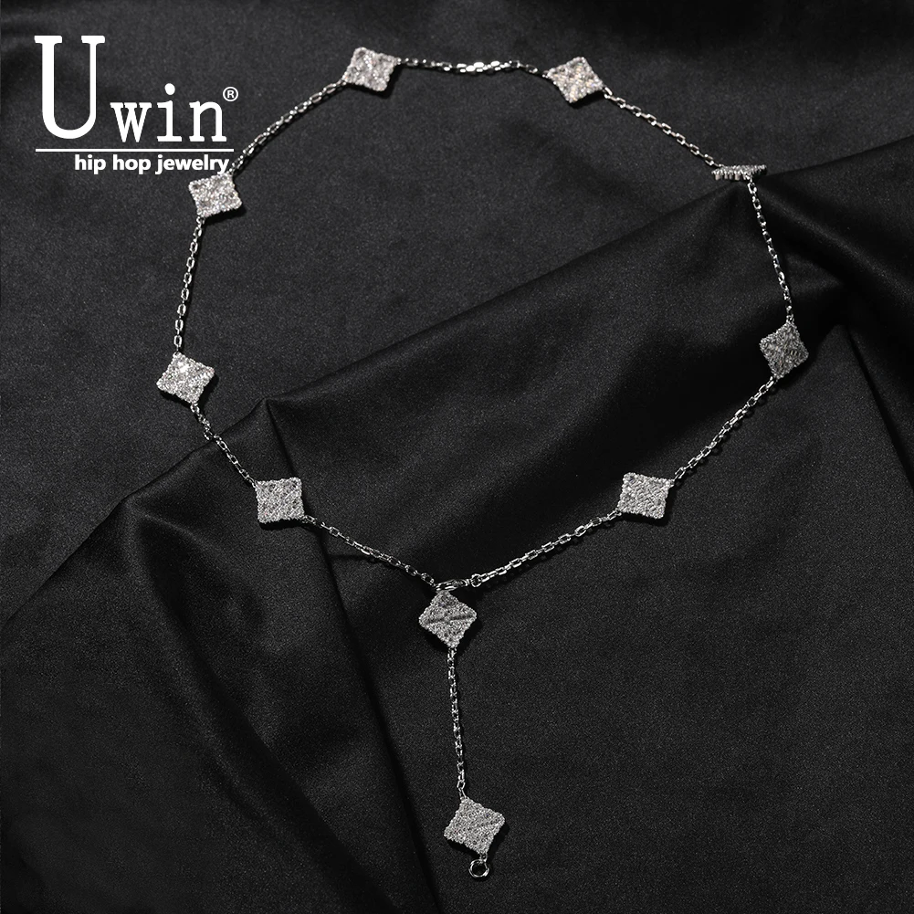 

UWIN Four-leaf Clover Necklace Freely Adjustable Full Iced Out CZ Chain Fashion Luxurious Choker HipHop Jewelry