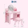 Kids Vanity Table and Chair Set Girls Dressing Table with Storage Shelves & Drawer Wooden Makeup Desk for Playroom Bedroom