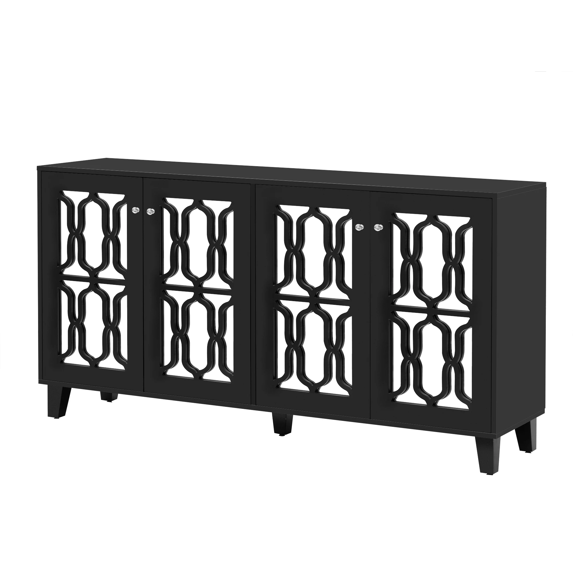 Schwarzes Sideboard mit Spiegeleffekt und coolen Kristallgriffen, vier Türen, mit beweglichem Laminat. Für Wohn- und Esszimmer, 160 x 40 x 84 cm – Detail 18
